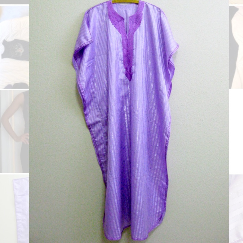 Purple Caftan Embroidery Silver Thread